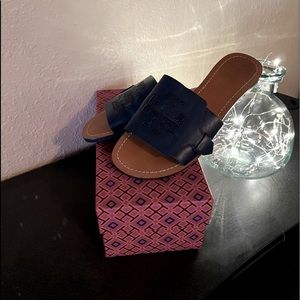 Tory Butch Melinda slide sandal veg leather navy size 8